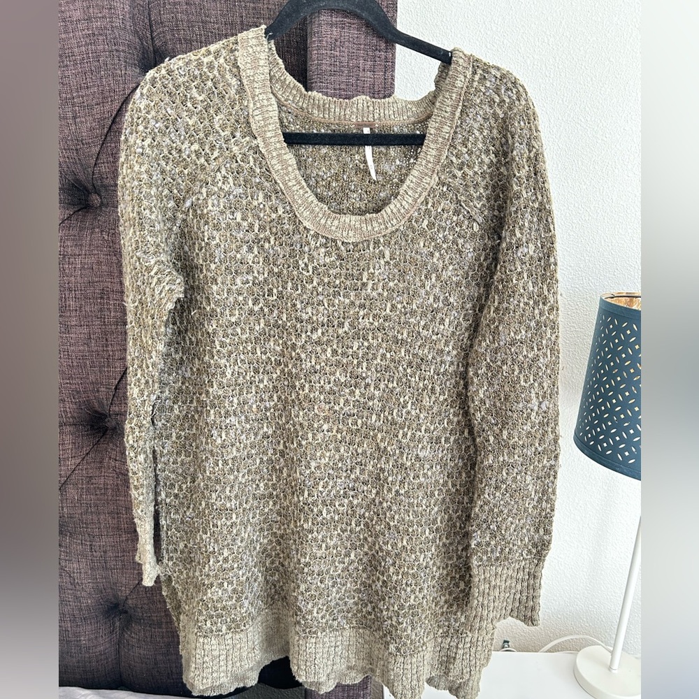 Free People Textured Knit Sweater part Wool - Green